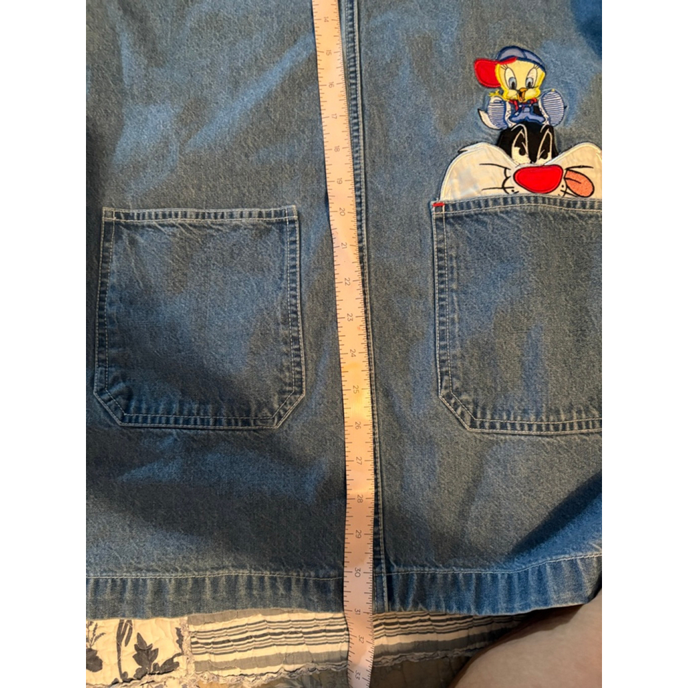 Vintage 90s Looney Tunes Denim Jumper Dress Tweety Sylvester Embroidered dress - Picture 8 of 9